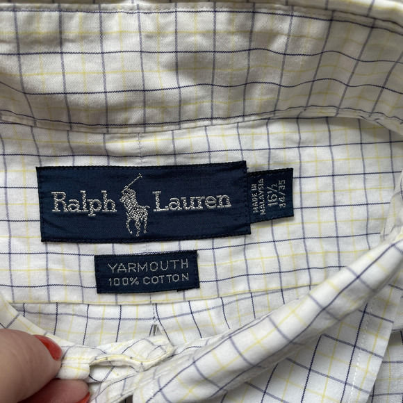Y2K Ralph Lauren Shirt Men 16.5 34/35 White Check Yarmouth Button Down Pony Logo - Picture 4 of 12